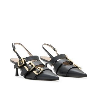 All Saints Black Heels with Gold Accents